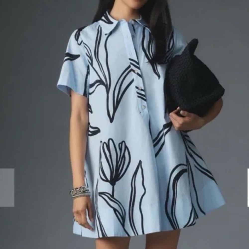 Anthropologie Light Blue and Black Patterned Shirt